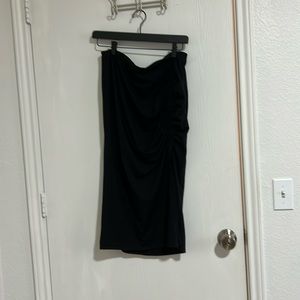 H&M black midi skirt with side slit and elastic waistband
